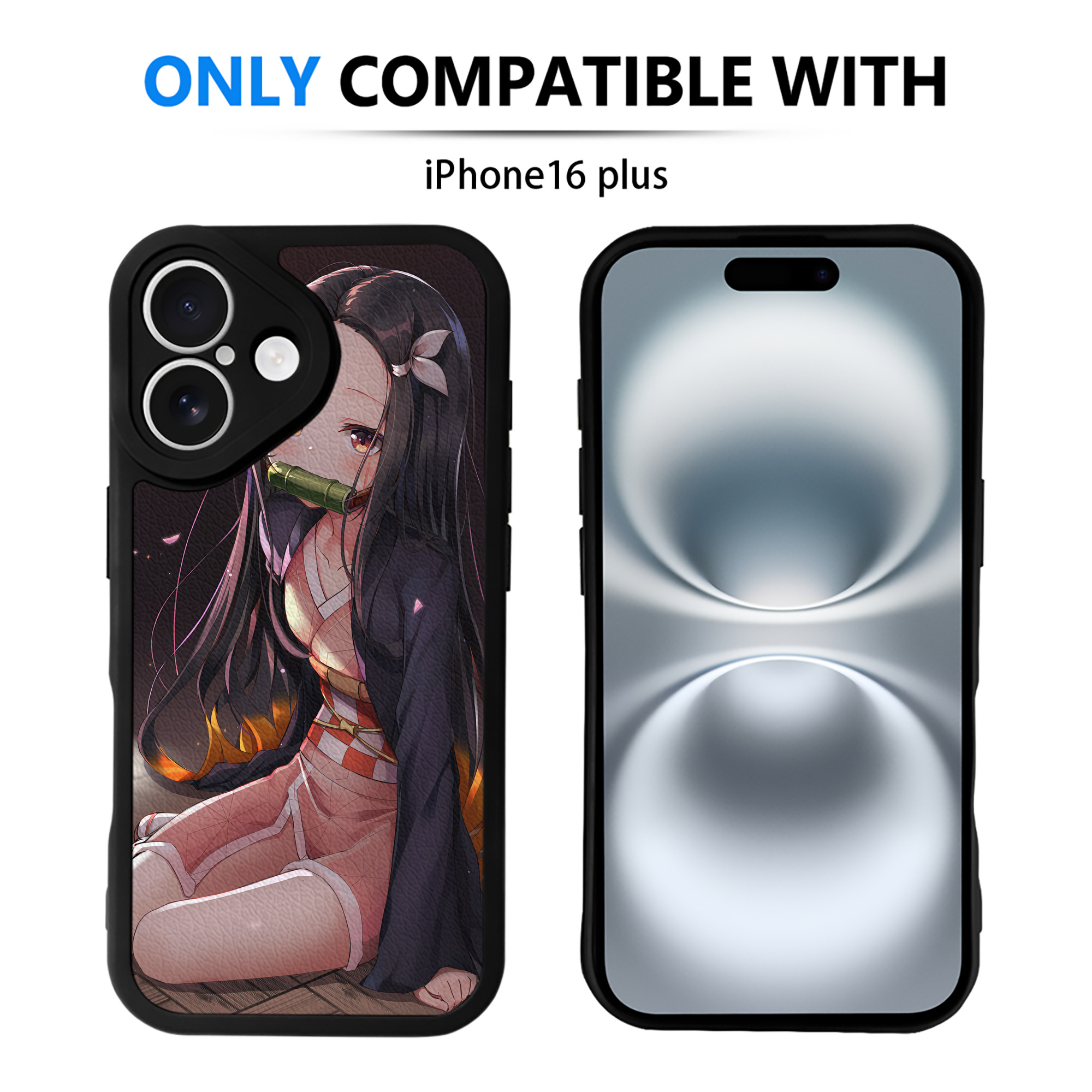 （画像用） 鬼滅の刃（きめつのやいば）竈門 禰󠄀豆子／かまど ねずこ Kamado Nezuko 【iPhone 16シリーズ対応】シリコンスマホケース（レザー調） 材質：シリコン